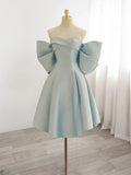 Vintage Light Blue Sweetheart Strapless Bow Design A-line Satin Party Dress Homecoming Dress HZ0319