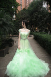 90s Retro Prom Dress Light Green Straps Pleated Tulle Gala Gown Evening Dress Party Outfits HZ0319