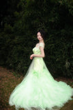 90s Retro Prom Dress Light Green Straps Pleated Tulle Gala Gown Evening Dress Party Outfits HZ0319