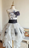 90s Retro Prom Dress Strapless Pleated Tulle Homecoming Dress Evening Dress Birthday Party Outfits HZ0319