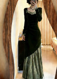 90s Prom Dress Dark Green Velvet Pleated Mermaid Formal Gala Gown Evening Dress Birthday Party Dress HZ0319