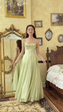Light Green Spaghetti Straps A-Line Chiffon Long Prom Dress Birthday Dress, HZ0319