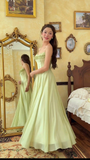 Light Green Spaghetti Straps A-Line Chiffon Long Prom Dress Birthday Dress, HZ0319
