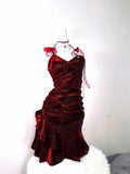 Retro Glitter Burgundy Spaghetti Strap 18th Birthday Party Dress Homecoming Dress HZ0319