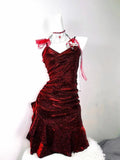 Retro Glitter Burgundy Spaghetti Strap 18th Birthday Party Dress Homecoming Dress HZ0319