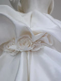 Elegant White Satin Off-the-shoulder Ruffle Ball Gown Design A-Line Wedding Dress, HZ0319