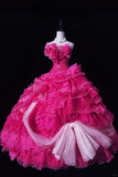 Gorgeous Strapless Handmade Rose Crystal Tiered Ruffle Ball Gown Birthday Party Prom Dress Evening Dress HZ0319