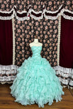 Cute Strapless Crystal Beading Pleated Ruffle Ball Gown Prom Dress Quinceanera Evening Dance HZ0319