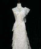 Elegant Asymmetrical Neckline Ruffle Pleated Floor Length Prom Dress Wedding Dress Evening Dress Party Dress HZ0319