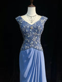 Gergous V-neck Beading Sequins Pleated Floor Length Prom Dress Evening Dress Party Dress HZ0319