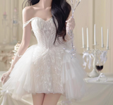 Beauty Sweetheart Neckline Tulle Pleated Short Prom Dress Back to School Outfits Homecoming Dress Sweet 16 Dress Party Dress HZ0319