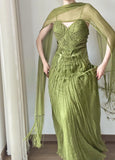 Elegant Prom Dress Green Spaghetti Straps Pleated Gala Dress Evening Dresses HZ0319