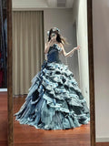 Charming Prom Dress Strapless Tiered Pleated Ball Gown Birthday Party Dresss HZ0319