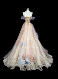 Elegant Prom Dress A Line Off Shoulder Pleated Tulle Evening Dress Gala Dress HZ0319