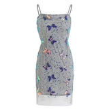 Elegant Sparkling Light Blue Spaghetti Strap Sequin Butterfly Design Sheath Chiffon Party Dress Homecoming Dress HZ0319