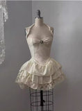 Vintage Beige Sweetheart Applique A-Line Elegant Tiered Homecoming Dress Party Dress Prom Dresses HZ0319