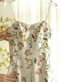 Vintage Beige Spaghetti Strap Floral Applique Design Elegant A-Line Evening Dress Prom Dress HZ0319
