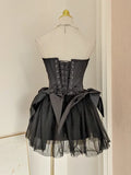 Retro Black A-line Strapless Lace-up Homecoming Dresses Short Satin 16th Birthday Dress HZ0319