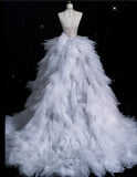 Vintage Sparkling Beaded Mermaid Design Strapless Princess Wedding Dress, HZ0319
