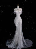 Elegant Sparkling Sequin Mermaid Design Off-the-shoulder Princess Wedding Dress, HZ0319