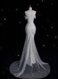 Elegant Sparkling Sequin Mermaid Design Off-the-shoulder Princess Wedding Dress, HZ0319