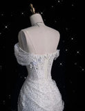 Elegant Sparkling Sequin Mermaid Design Off-the-shoulder Princess Wedding Dress, HZ0319