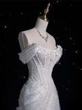 Elegant Sparkling Sequin Mermaid Design Off-the-shoulder Princess Wedding Dress, HZ0319