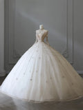Vintage Sparkling Beaded Ball Gown Design A-Line Long-sleeved Princess Wedding Dress, HZ0319