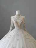 Vintage Sparkling Beaded Ball Gown Design A-Line Long-sleeved Princess Wedding Dress, HZ0319