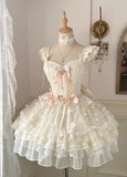 Vintage Beige Sweetheart Bow Lace-up Design A-line Tulle Tiered Party Dress Homecoming Dress HZ0319