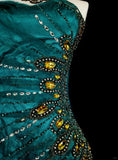 Retro Green Strapless Mermaid Beading Ruffles Vintage Long Evening Party Dress, HZ0319
