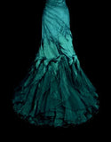Retro Green Strapless Mermaid Beading Ruffles Vintage Long Evening Party Dress, HZ0319