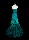 Retro Green Strapless Mermaid Beading Ruffles Vintage Long Evening Party Dress, HZ0319