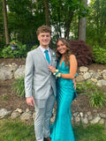 Turquoise Halter Neck Mermaid Satin Long Prom Dress Formal Party Dress, HZ0319