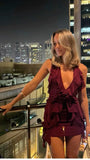 Sexy V Neck Halter Ruffles Sheath Short Party Dress Mini Night Out Dress, HZ0319