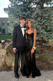 Black Straps Mermaid Satin Simple Long Prom Dress Evening Party Dress, HZ0319