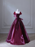 Elegant Burgundy A-Line Satin Long Formal Prom Dress Party Gown, HZ0319