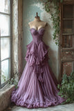 Purple Sweetheart A-Line Chiffon Long Prom Dress Elegant Evening Gown, HZ0319