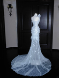 Light Blue Strapless Mermaid Beading Long Evening Dress Birthday Outfits, HZ0319